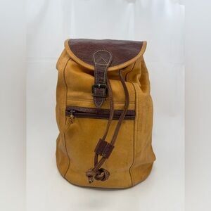 Vintage Leather Backpack Cinch Drawstring Top Made In India Western Aztec Boho